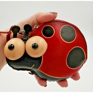 Kawaii Ladybug Leather Coin Purse Lucky Wallet Wristlet Bag Charm Change Pouch
